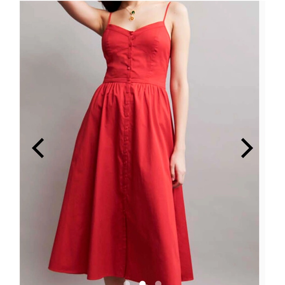 Maje Rimana Spaghetti Strap Poplin Red Button-Down Dress Size 3